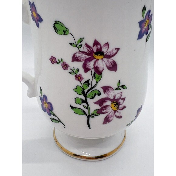 ROYAL VICTORIA BONE CHINA FOOTED 8 OZ MUG VIOLETS - Picture 4 of 13